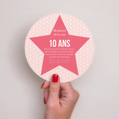 Invitations Anniversaire Enfant Rond Etoile Rose photo N° 2