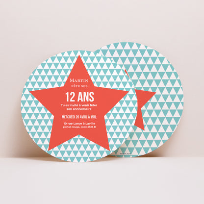 Invitations Anniversaire Enfant Rond Etoile Orange photo N° 1