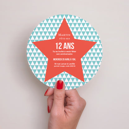 Invitations Anniversaire Enfant Rond Etoile Orange photo N° 2