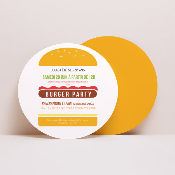 Invitations Anniversaire Adulte Rond Burger party photo