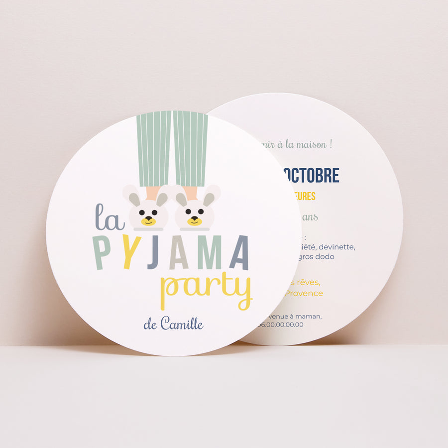 Invitations Anniversaire Enfant Rond Pyjama Party photo