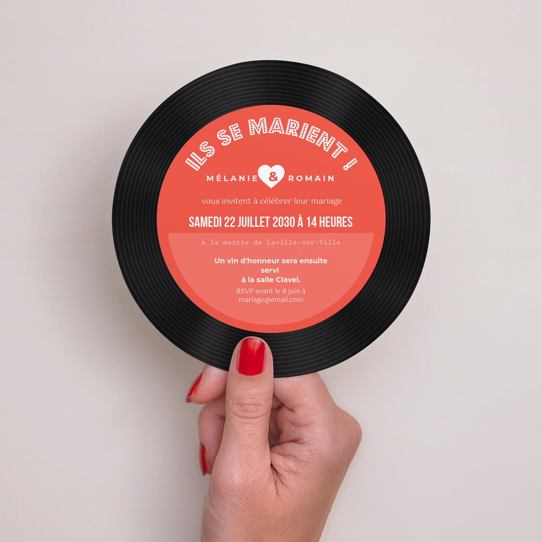 Faire-part Mariage Rond Disque Vinyl photo N° 2