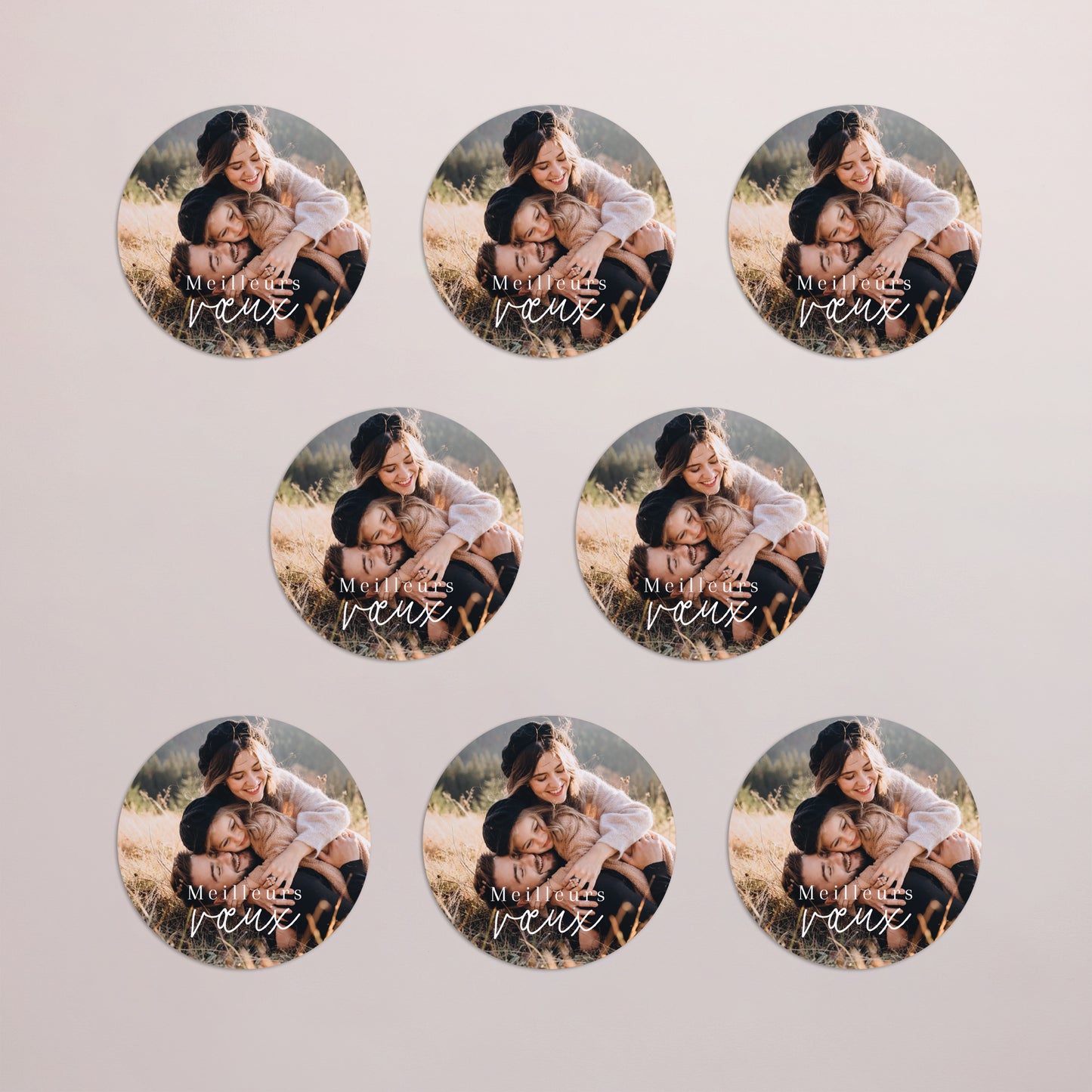 Carte de voeux Fin d'année Lot de 8, magnétique, rond, Ø 10cm Ombeline photo N° 3