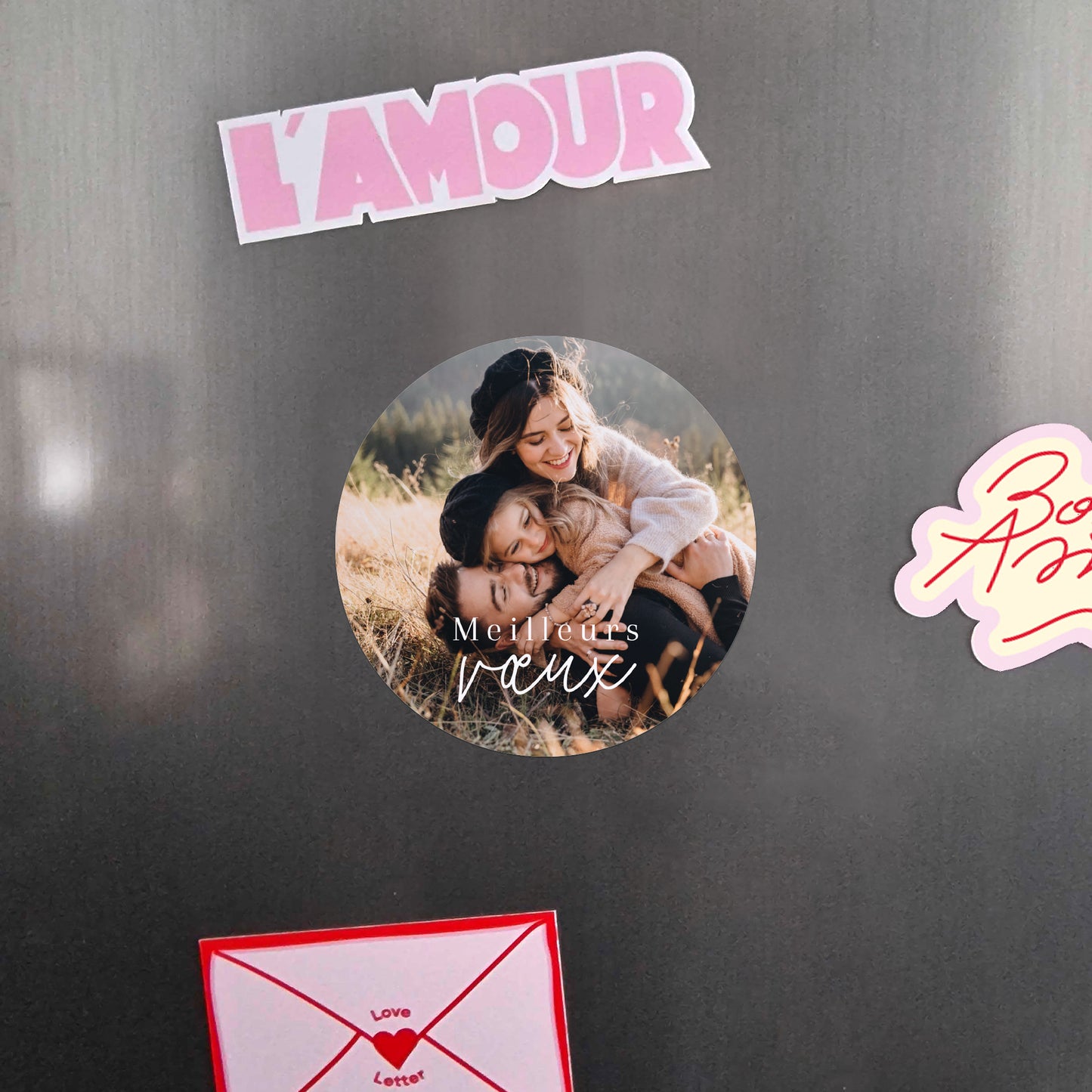 Carte de voeux Fin d'année Lot de 8, magnétique, rond, Ø 10cm Ombeline photo N° 4