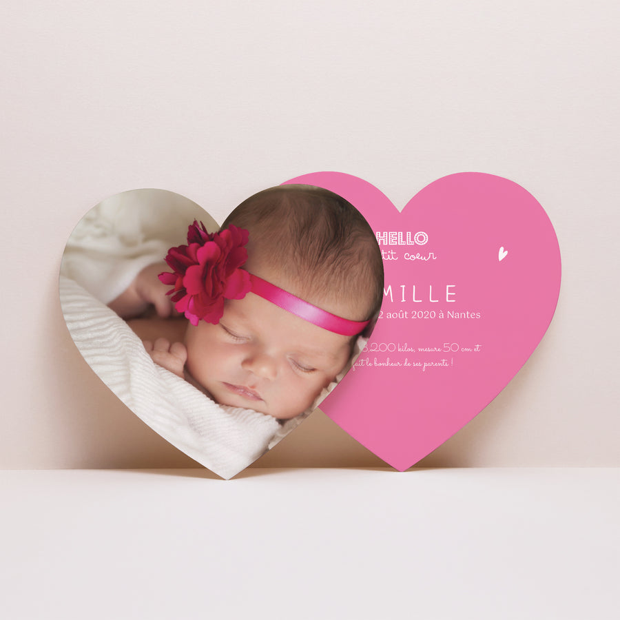 Faire-part Naissance Cœur Petit Coeur Rose photo