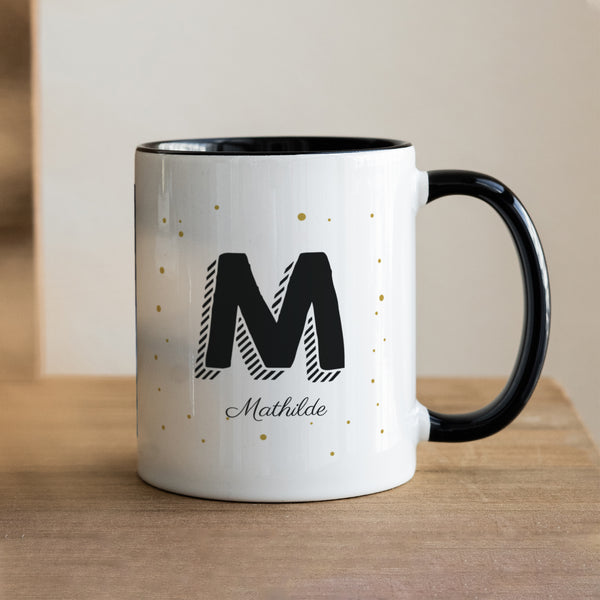 Mug Objets Noir Initiale + prénom photo