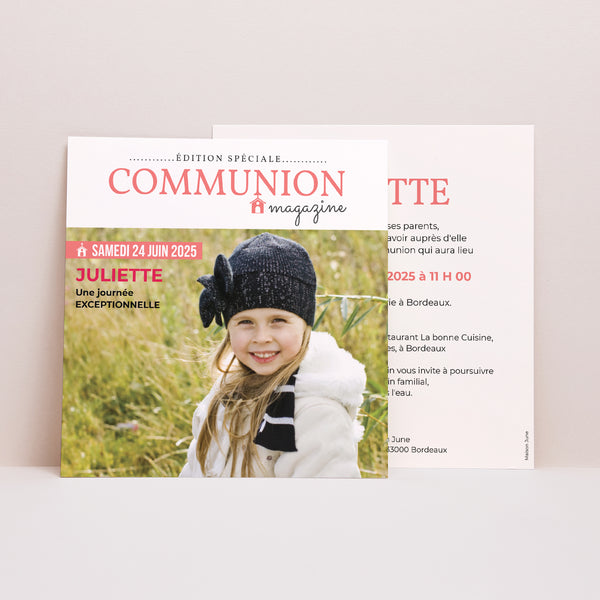 Faire-part Communion Carré Gazette Communion photo