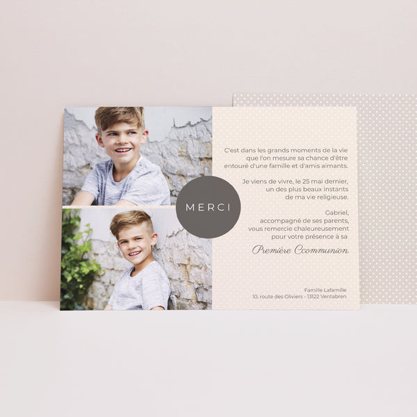 Remerciements Communion Paysage Petits pois beige, merci photo