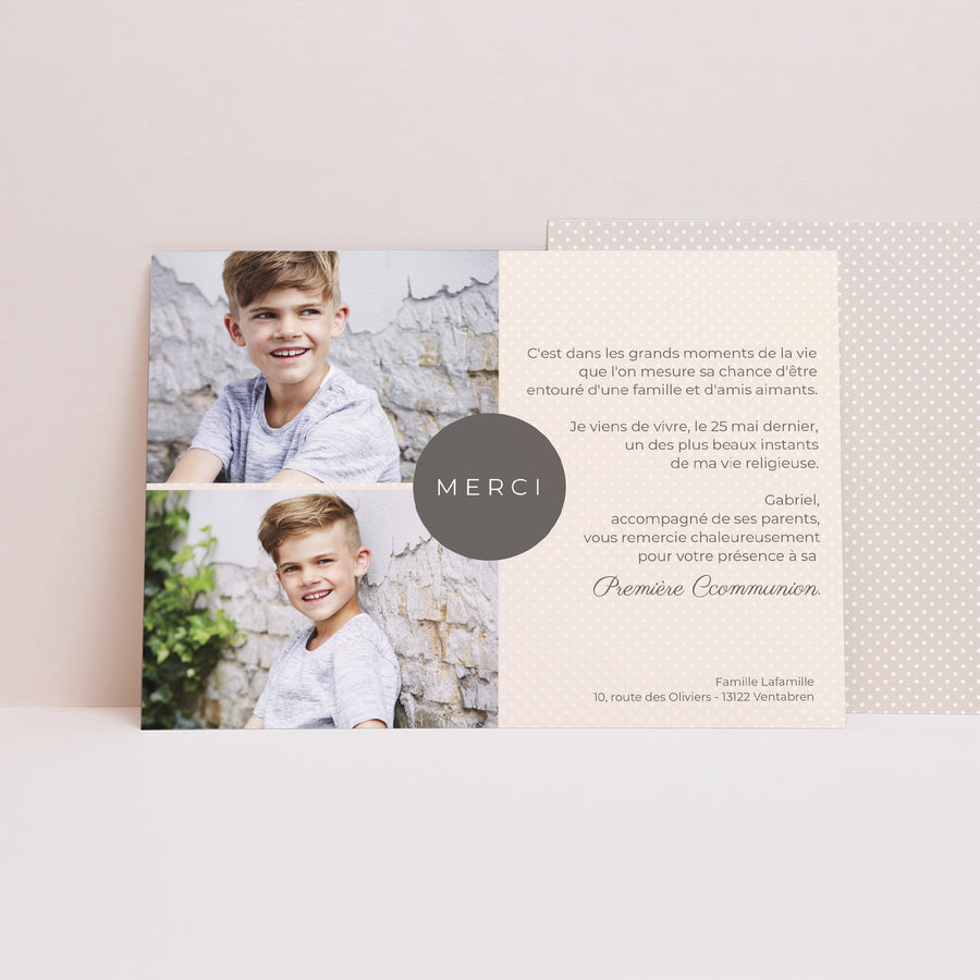 Remerciements Communion Paysage Petits pois beige, merci photo