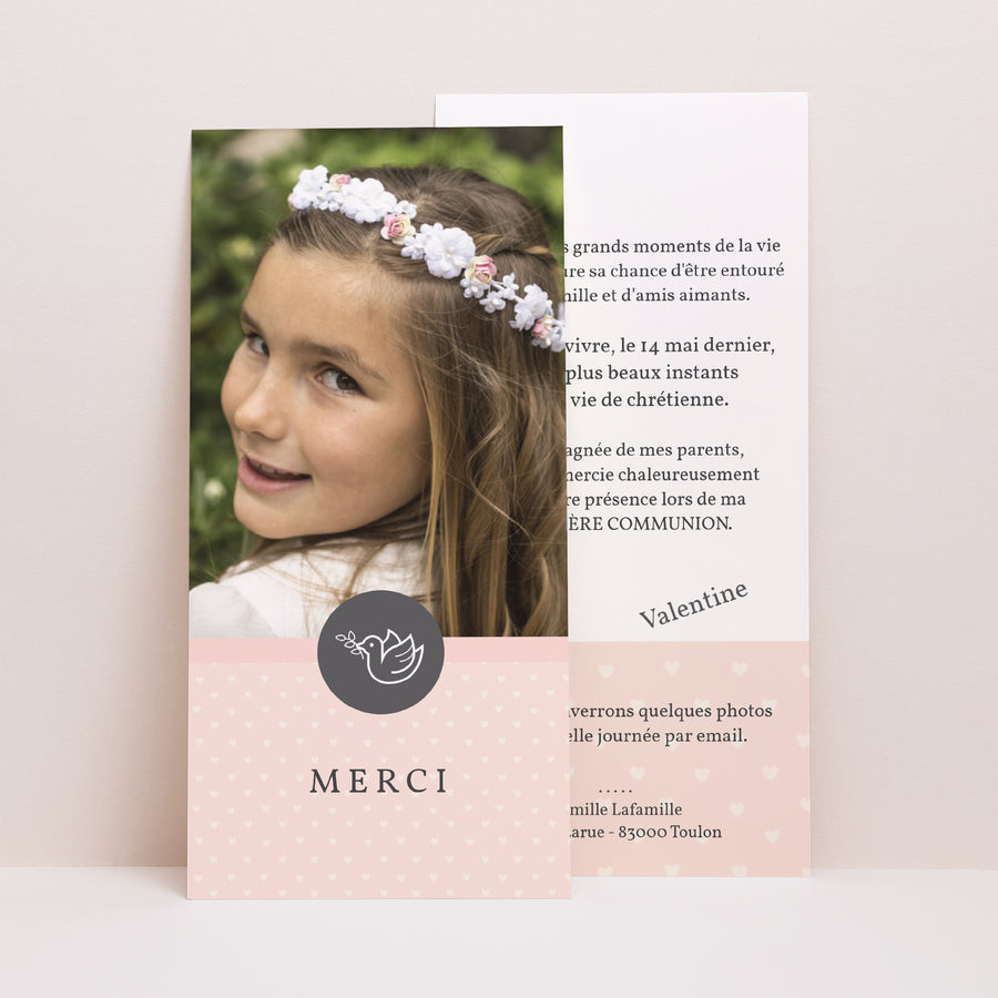 Remerciements Communion Panoramique portrait Petit coeur, Merci photo