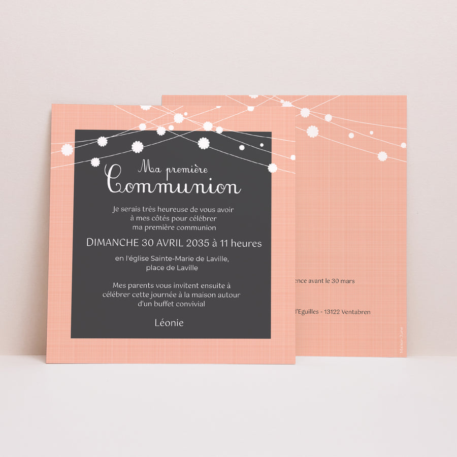 Faire-part Communion Carré Premier repas photo