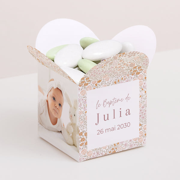 Boîte à dragées Baptême Ouverture papillon Liberty Rose photo