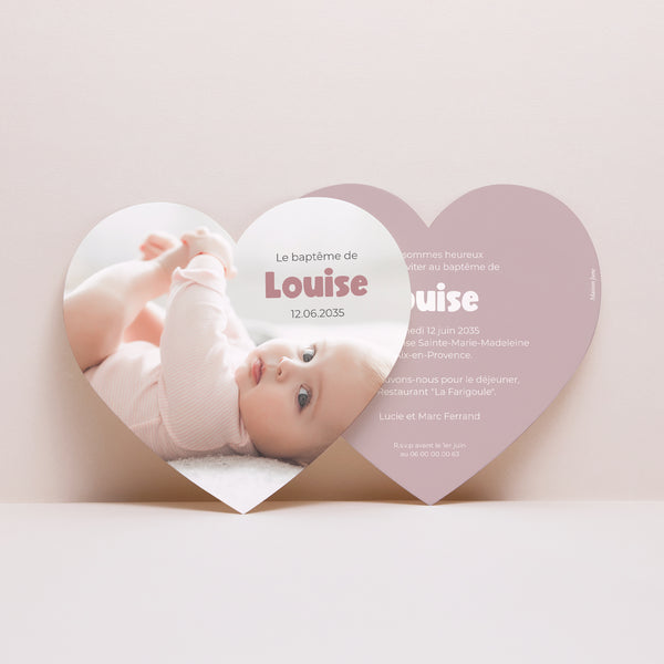 Faire-part Baptême Cœur Coeur poudré photo