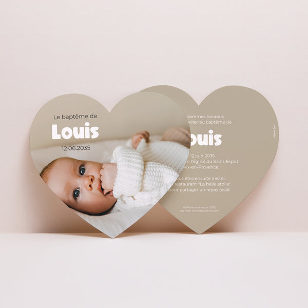Faire-part Baptême Cœur Coeur Pastel photo