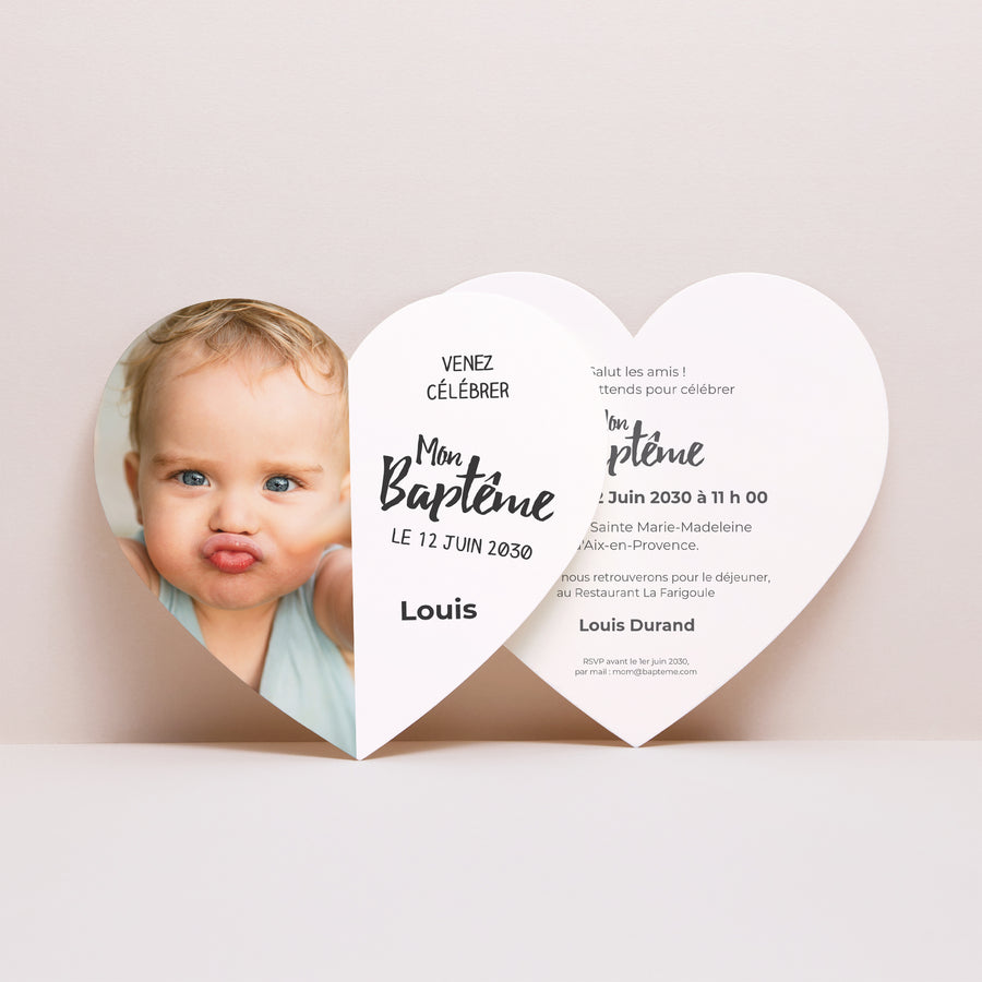 Faire-part Baptême Cœur Coeur Pastel photo