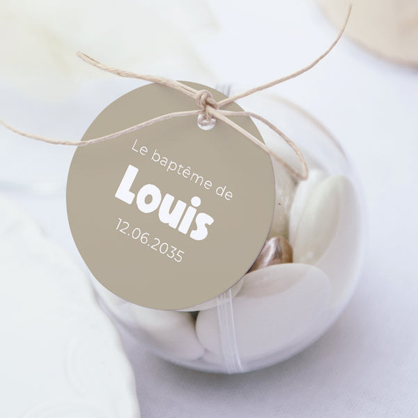 Boîte à dragées Baptême boule avec étiquette ronde Coeur Pastel photo