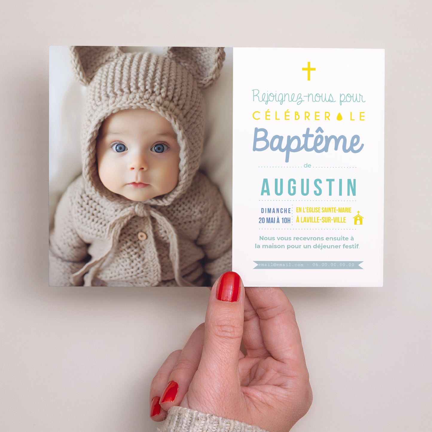 Faire-part Baptême Paysage Camaieu de bleus photo N° 2