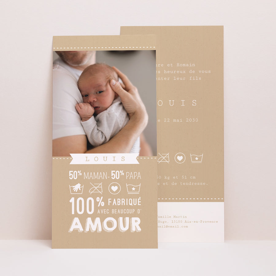Faire-part Naissance Panoramique portrait Fait avec amour photo