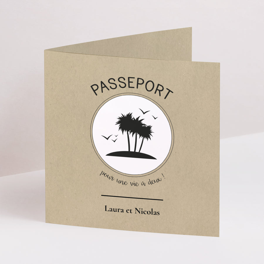 Faire-part Mariage Carré double volet Passeport soleil photo