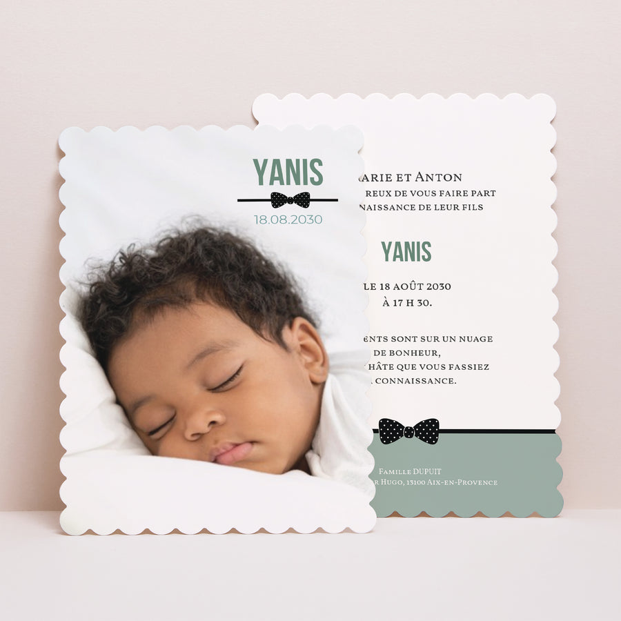 Faire-part Naissance Portrait, bords biscuit Dandy à croquer photo