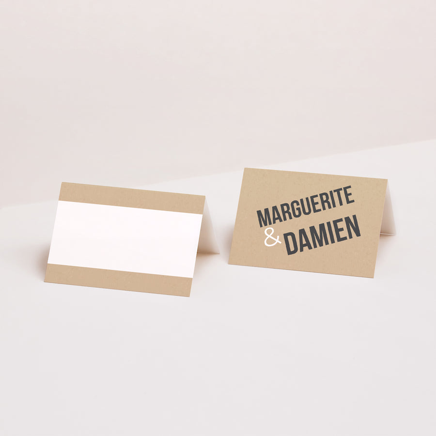 Marque-place Mariage 2 volets Alliances Fond Kraft photo