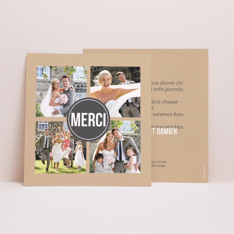 Remerciements Mariage Carré Alliances Fond Kraft photo