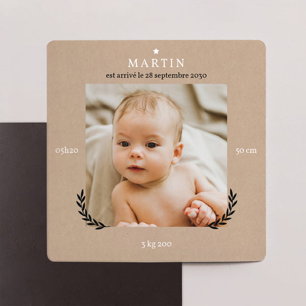 Faire-part Naissance Lot de 9, magnétique Kraft Vintage photo