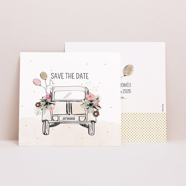 Save the date Mariage Carré 2CV Citroen photo