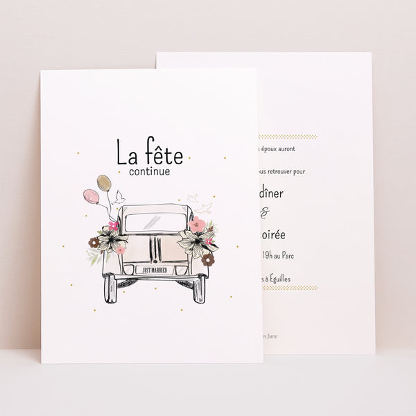 Invitations Mariage Portrait 2CV Citroen photo