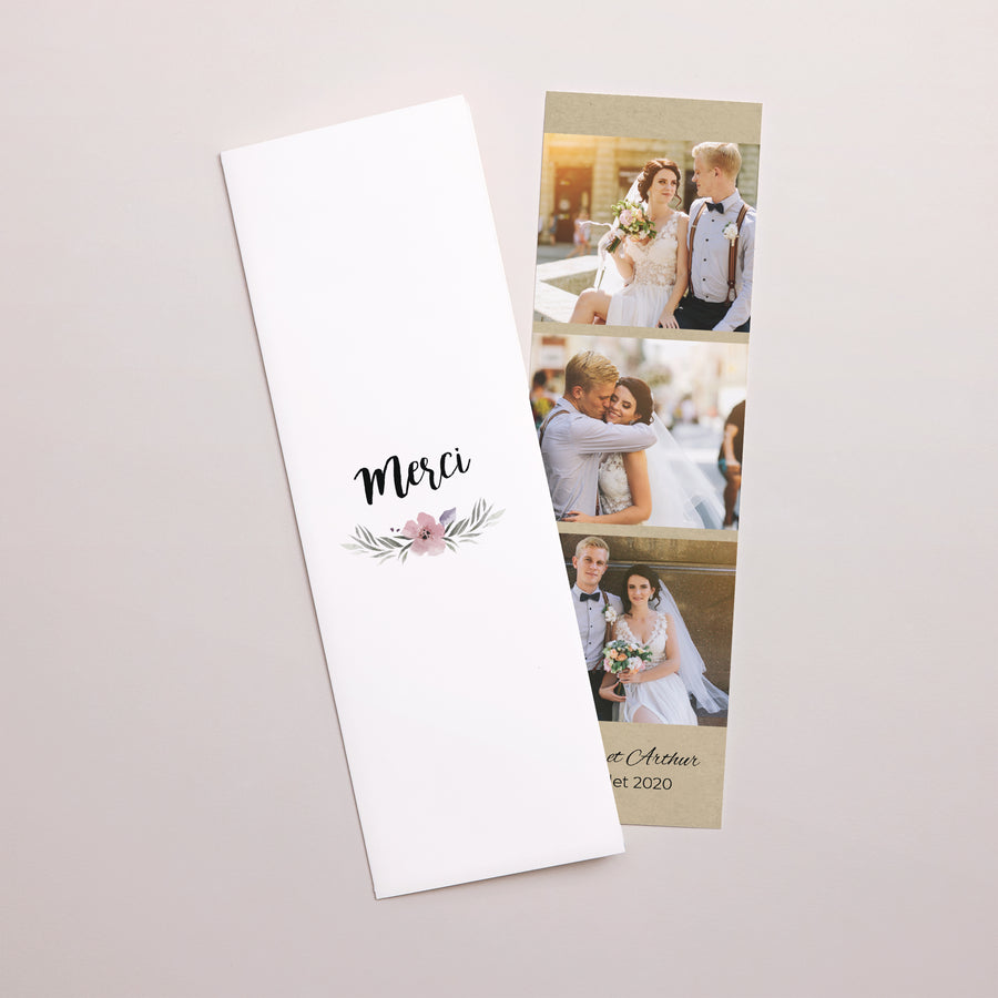 Remerciements Mariage Marque-page photo Fleurs romantiques photo