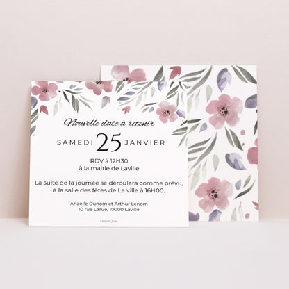 Invitations Mariage Carré Fleurs romantiques photo N° 1