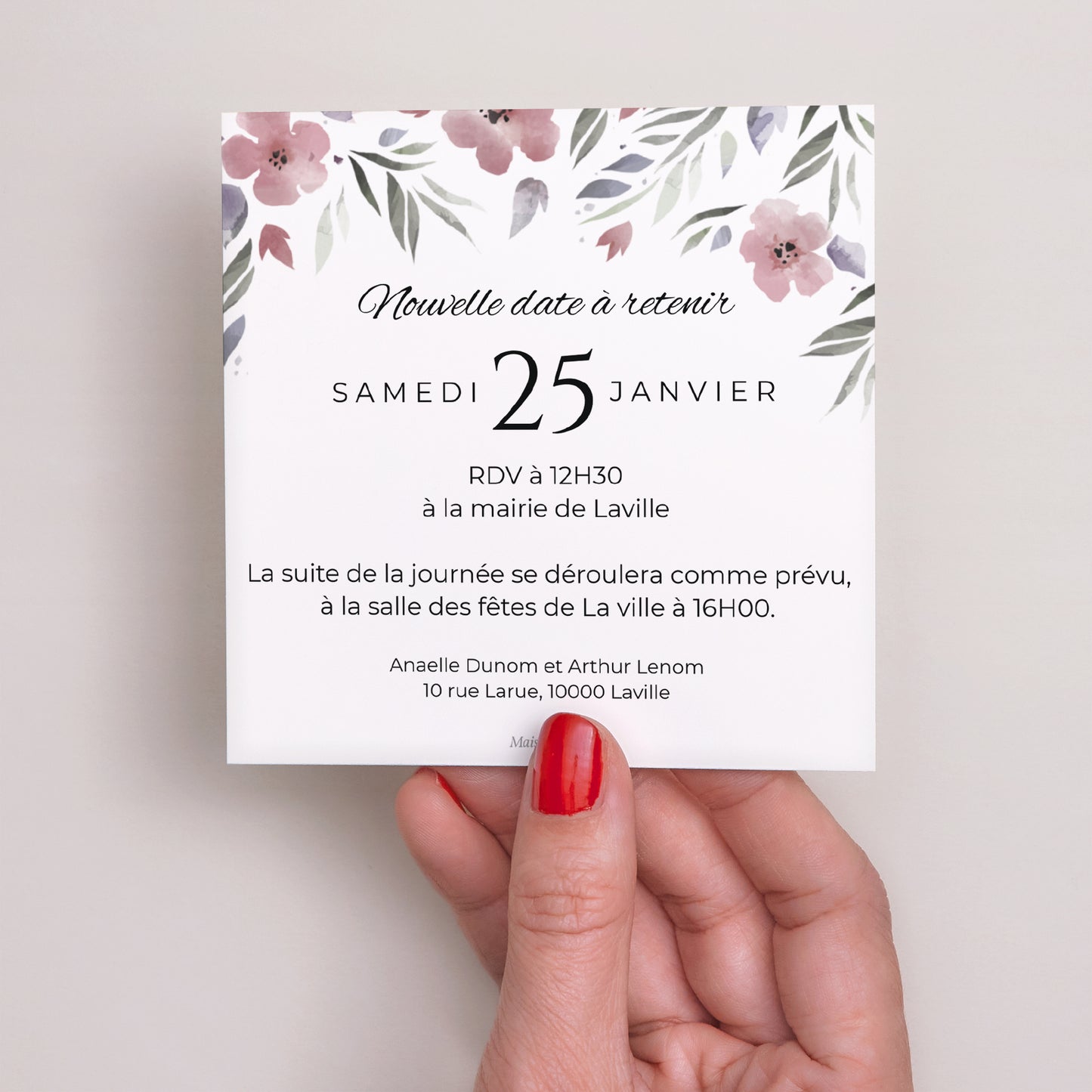 Invitations Mariage Carré Fleurs romantiques photo N° 2