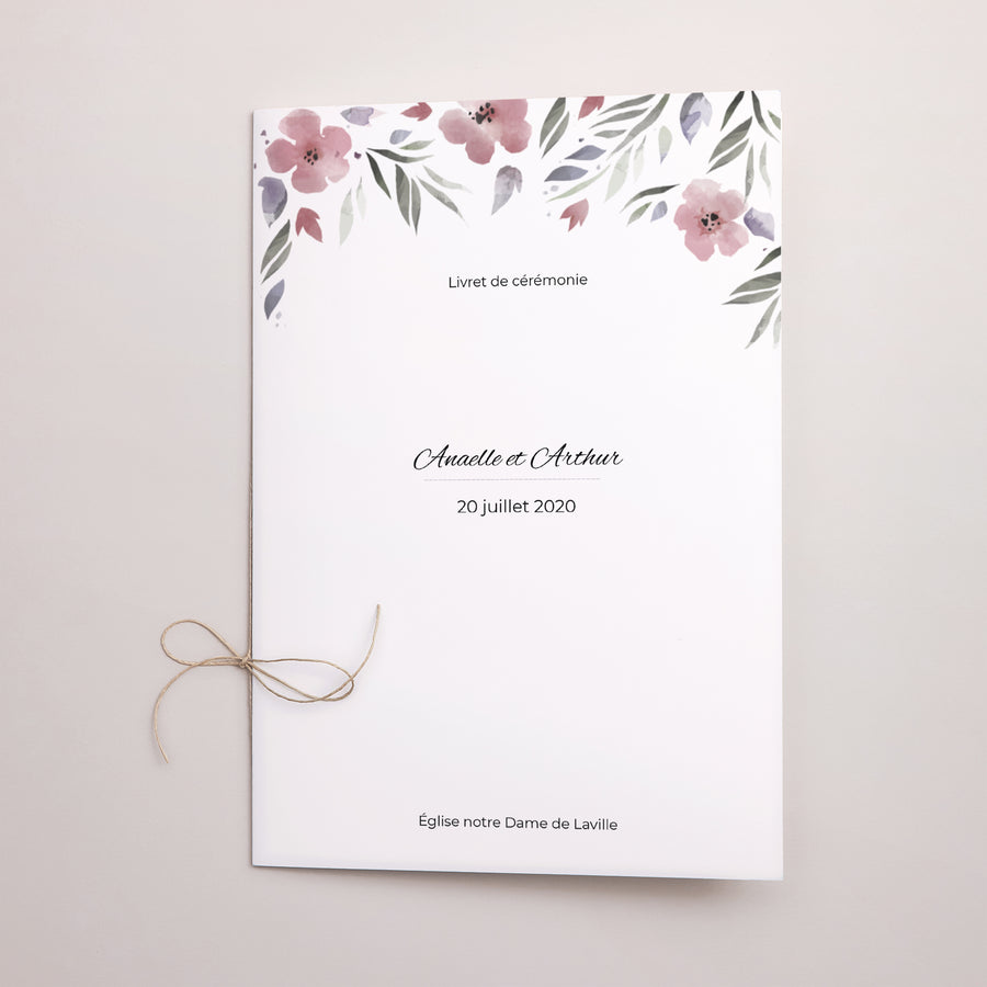 Livret de messe Mariage Double volet Fleurs romantiques photo