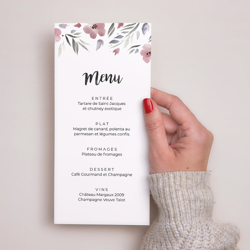 Menu Mariage Panoramique portrait Fleurs romantiques photo N° 2