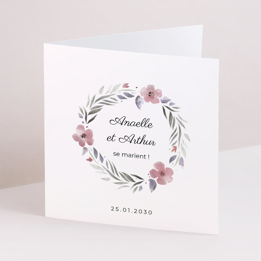 Faire-part Mariage Carré double volet Fleurs romantiques photo