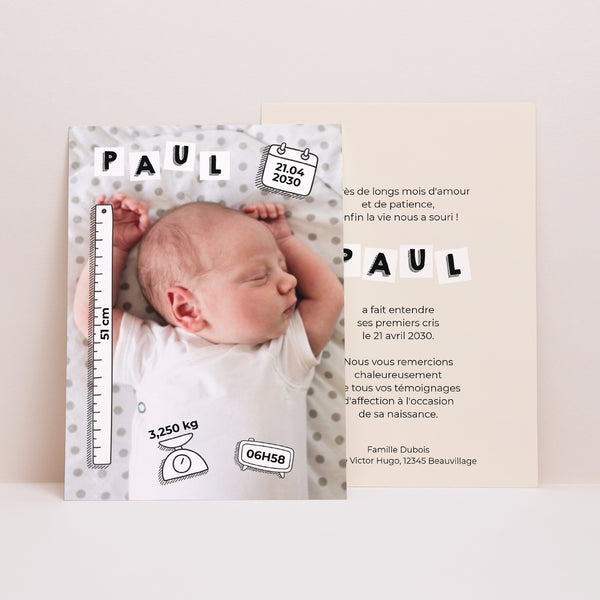 Faire-part Naissance Portrait ABC bébé photo