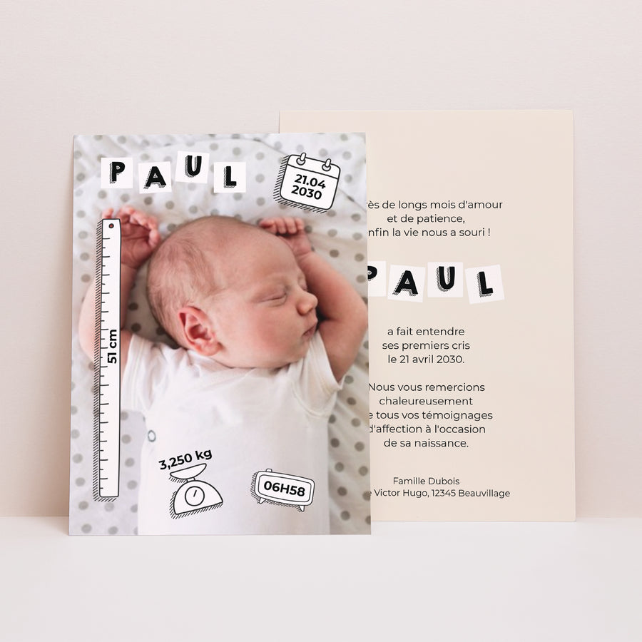 Faire-part Naissance Portrait ABC bébé photo