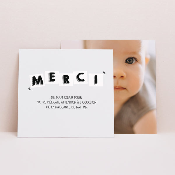 Remerciements Naissance Carré Lettres de Bébé photo