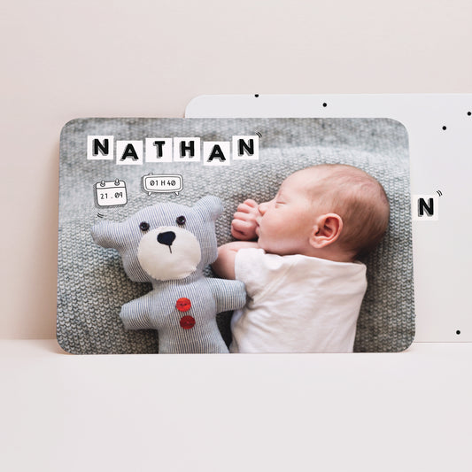 Faire-part Naissance Paysage, bords arrondis Lettres de Bébé photo