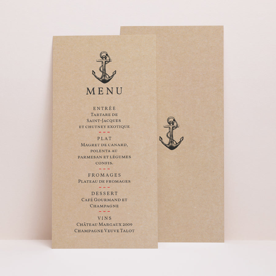 Menu Mariage Panoramique portrait Ancre Marine photo