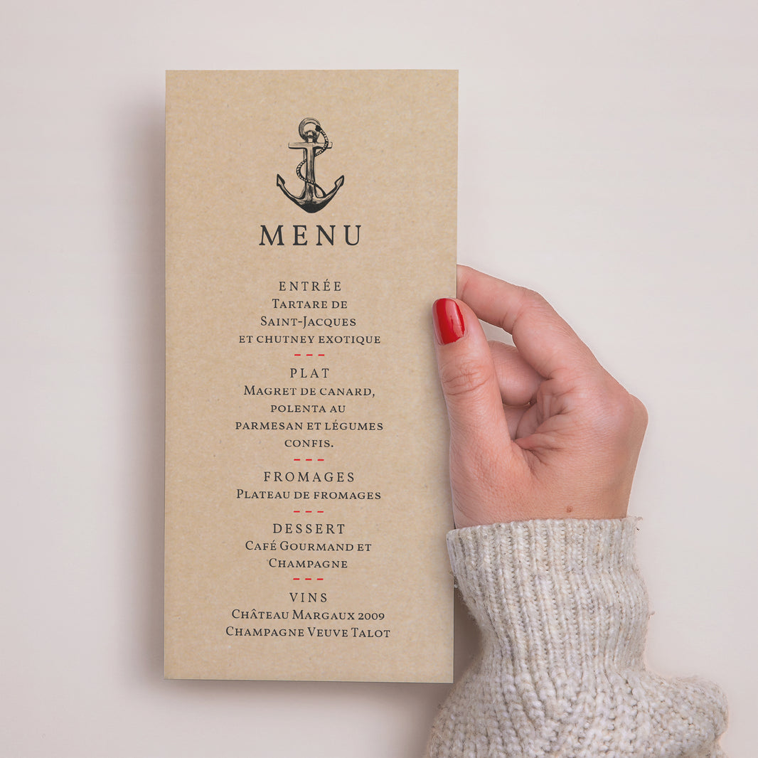 Menu Mariage Panoramique portrait Ancre Marine photo N° 2