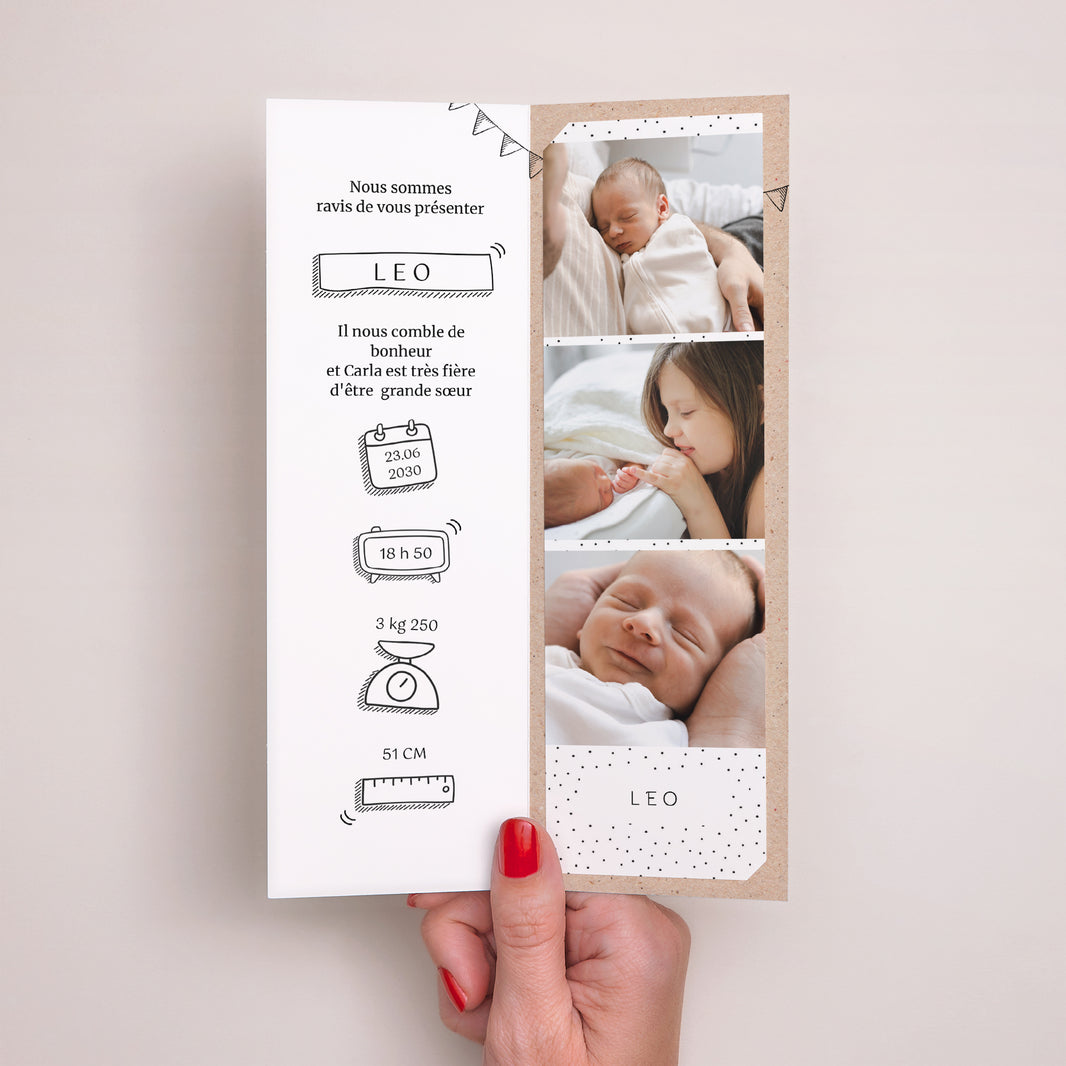 Faire-part Naissance Marque-page photo Pictos Kraft photo N° 2