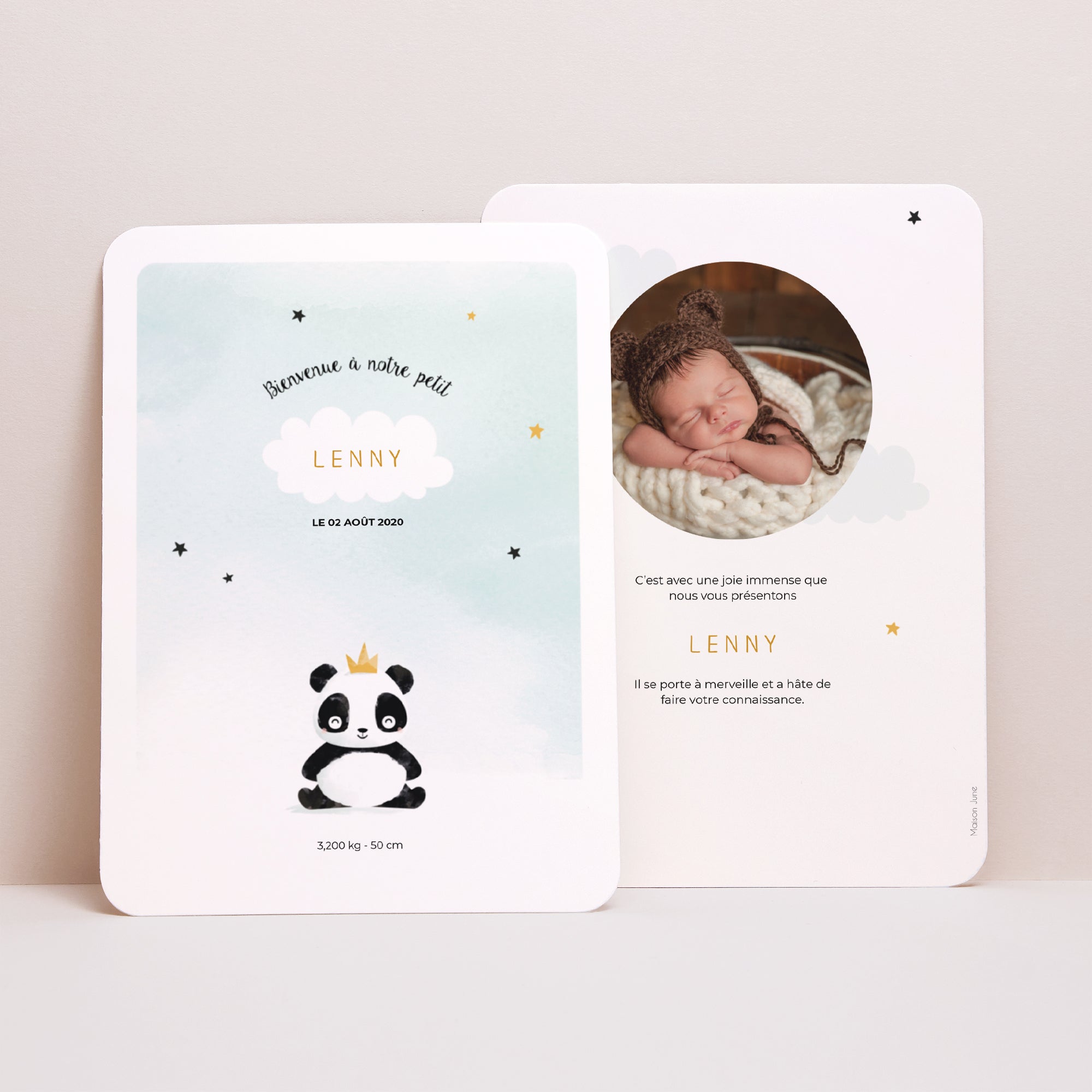 Faire-part Naissance Portrait, bords arrondis Petit Panda photo N° 1