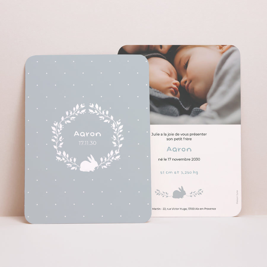 Faire-part Naissance Portrait, bords arrondis Lapin Rétro photo
