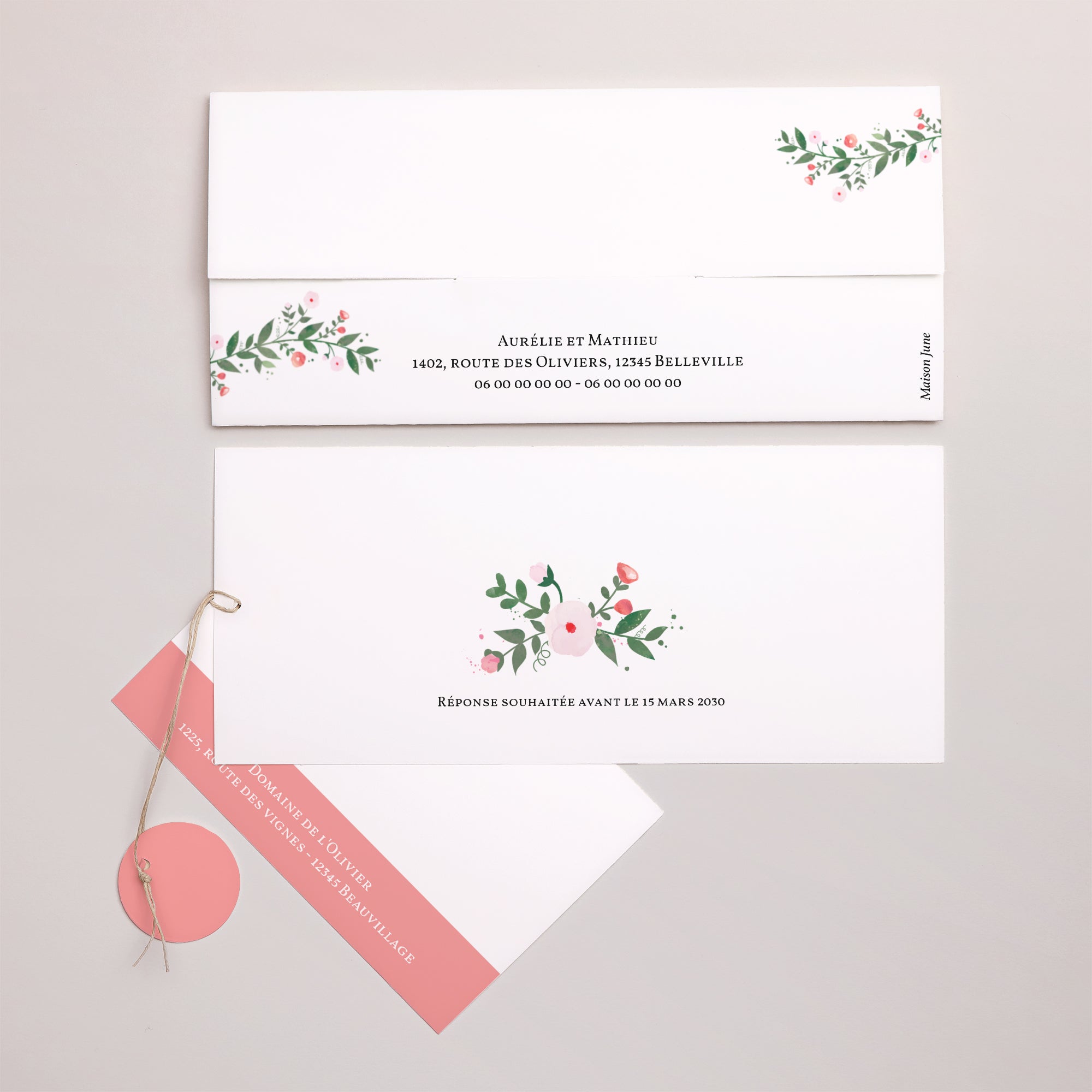 Faire-part Mariage Pochette 2 cartes, étiquette Fleurs d'été II photo N° 4