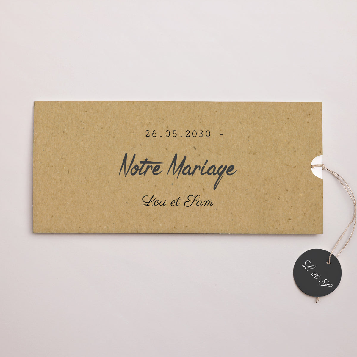 Faire-part Mariage Pochette 2 cartes, étiquette Traits & Kraft photo N° 1