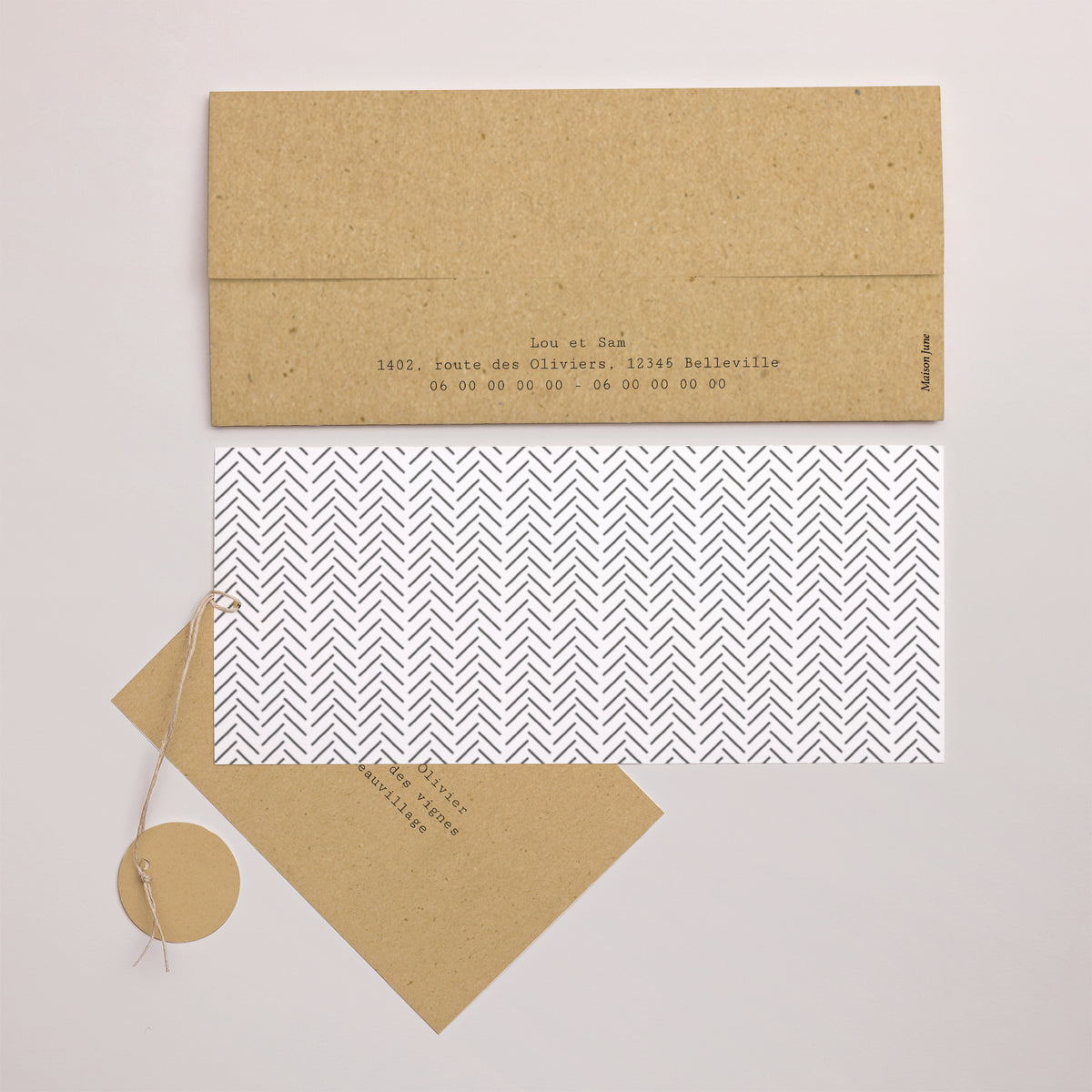 Faire-part Mariage Pochette 2 cartes, étiquette Traits & Kraft photo N° 4