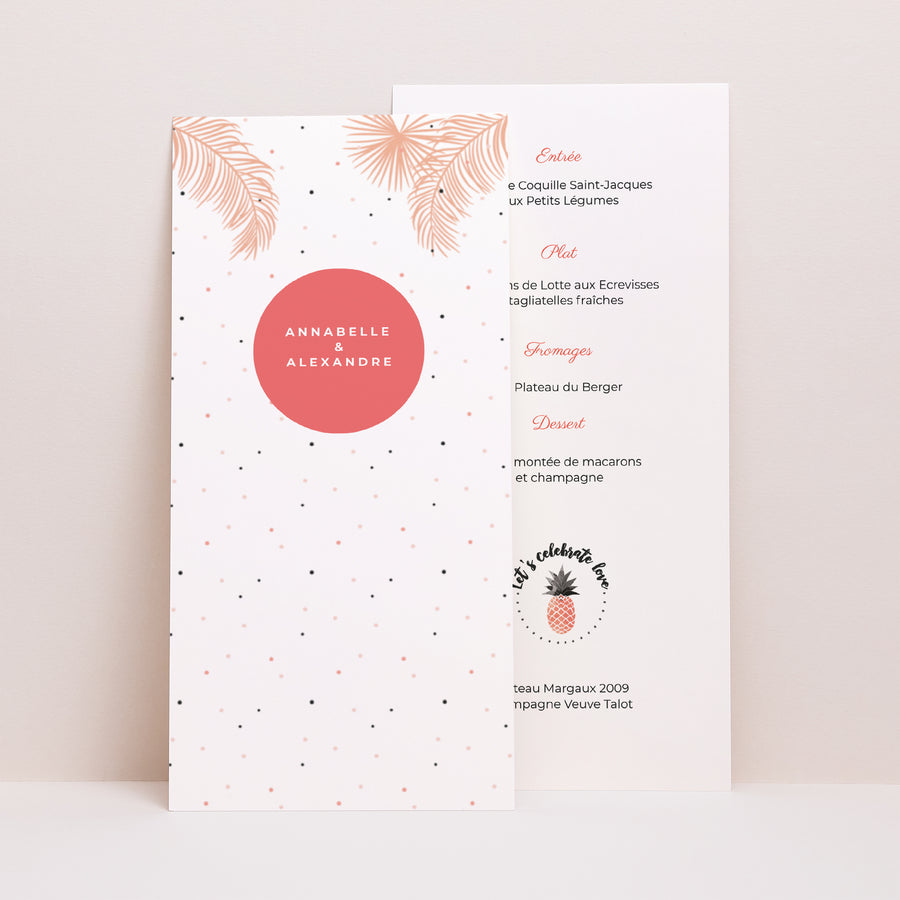 Menu Mariage Panoramique portrait Rose exotique photo