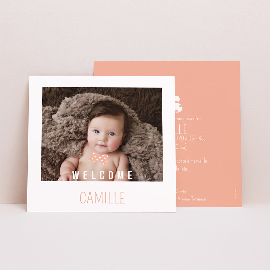 Faire-part Naissance Carré Polaroïd Fille photo
