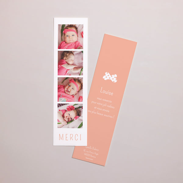 Remerciements Naissance Marque-page Polaroïd Fille photo